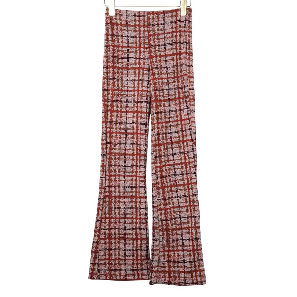 Urban Outfitters Bryn Pull On Flare Pants Orange Plaid Tweed Pants Size XS